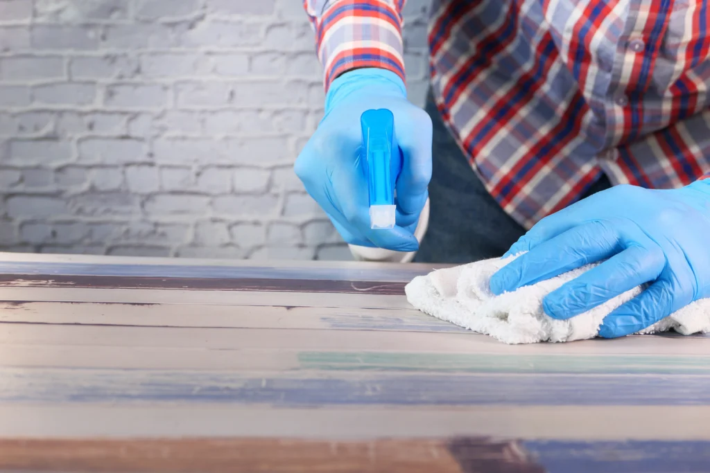 How to Kill Mold on Wood in South Florida? 2 A Person cleaning mold on wood in south florida
