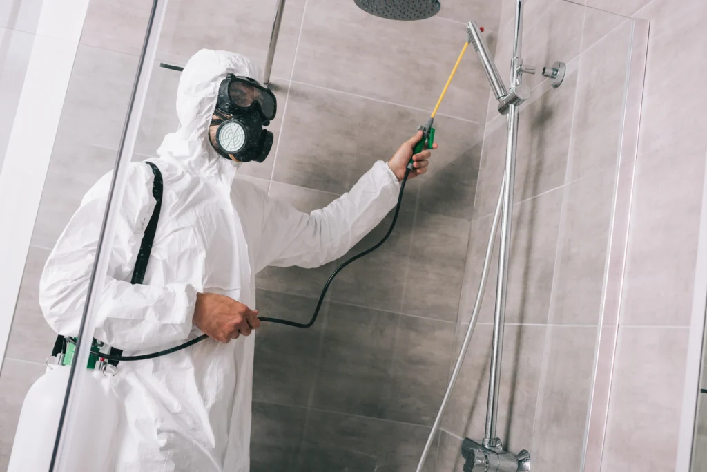 a certified professional cleaning black mold from shower