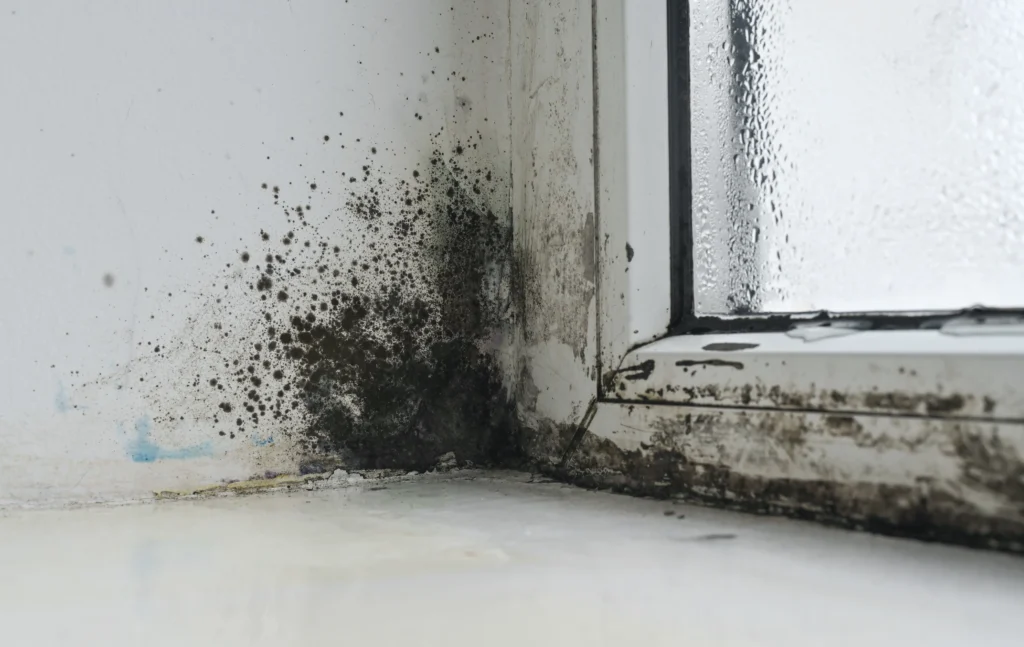 Coastal House Mold 11 mold and moisture demage near a window - What Does Black Mold Do to You?